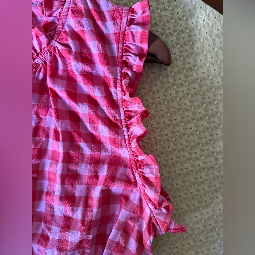 Vineyard Vines Harbor Gingham Ruffle Popover Top Sz L - Picture 3 of 9